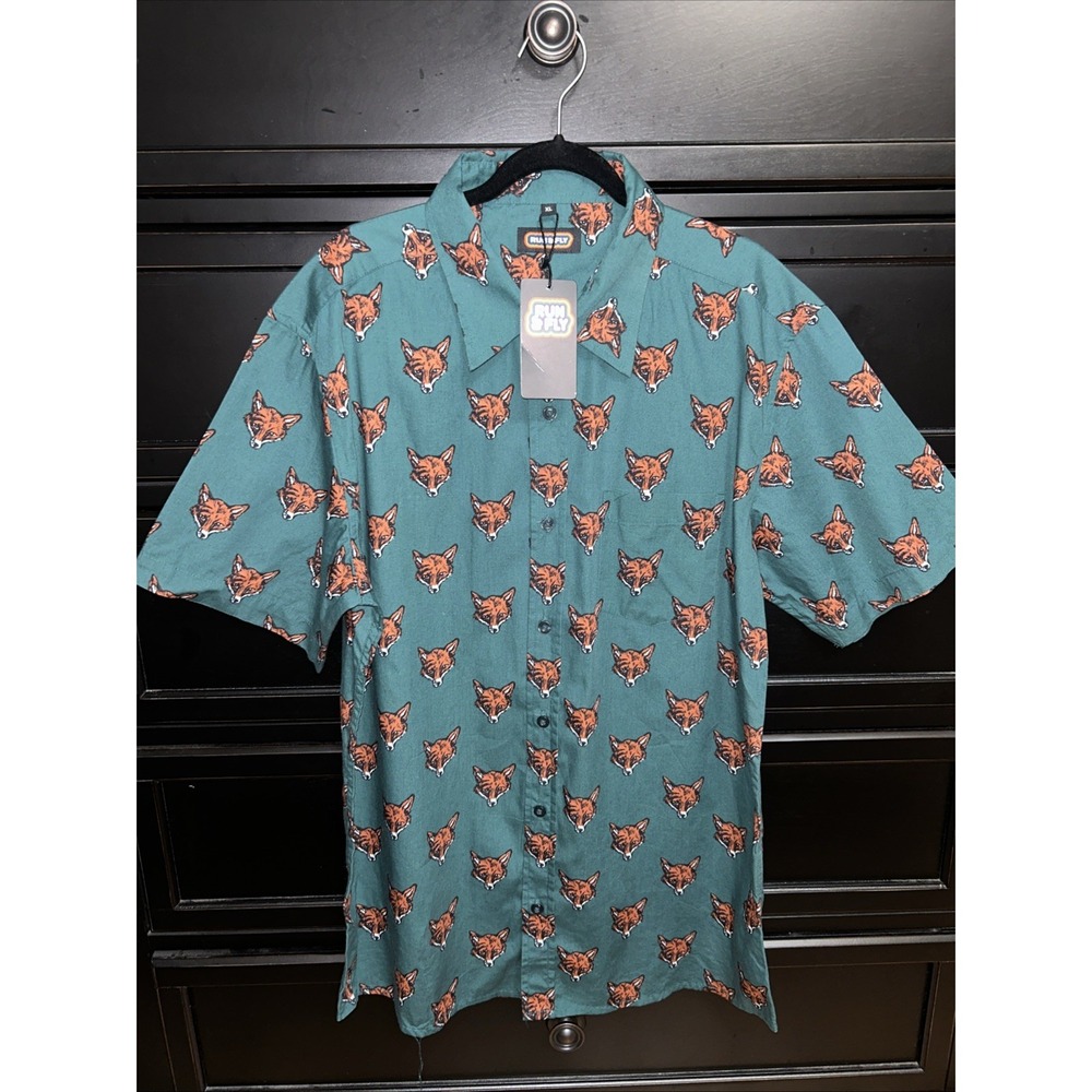 MENS RUN‎ & FLY 50'S/60'S RETRO/VINTAGE/HAWAIIAN FOX HEAD PRINTED SHIRT